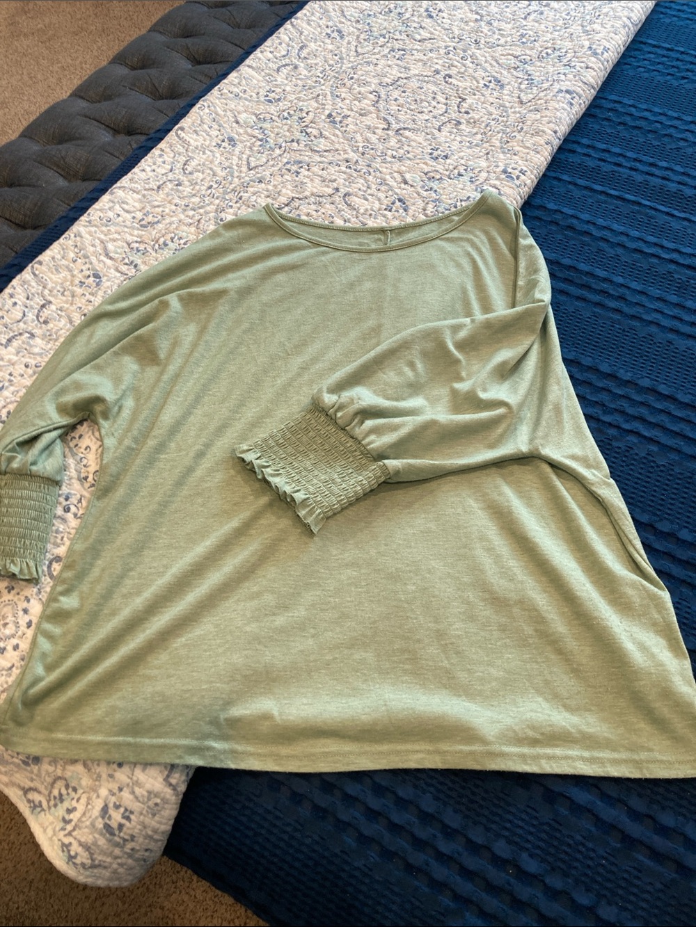 Light Sage Smocked Cuff Women's Top